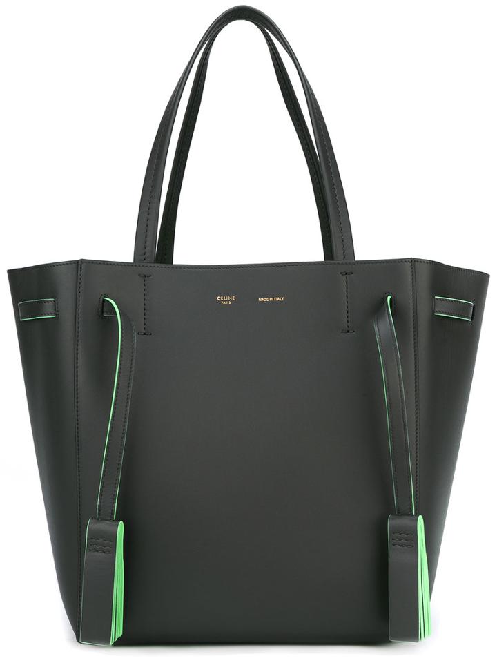 Céline Contrast Shoulder Bag, Women's, Grey, Calf Leather/lamb Skin