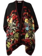 Piccione. Piccione Floral Intarsia Knitted Poncho, Women's, Black, Polyamide/polyester/acetate/virgin Wool