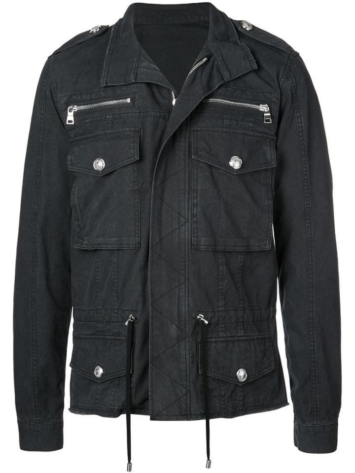 Balmain Drawstring Detailed Denim Jacket - Black