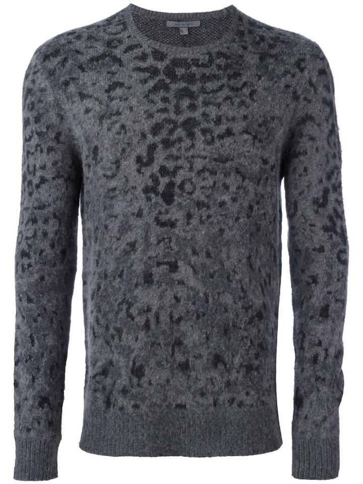 John Varvatos Leopard Jacquard Pullover, Men's, Size: Large, Grey, Wool/cashmere