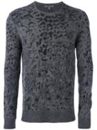 John Varvatos Leopard Jacquard Pullover, Men's, Size: Large, Grey, Wool/cashmere