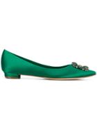 Manolo Blahnik Hangisi Flats - Green