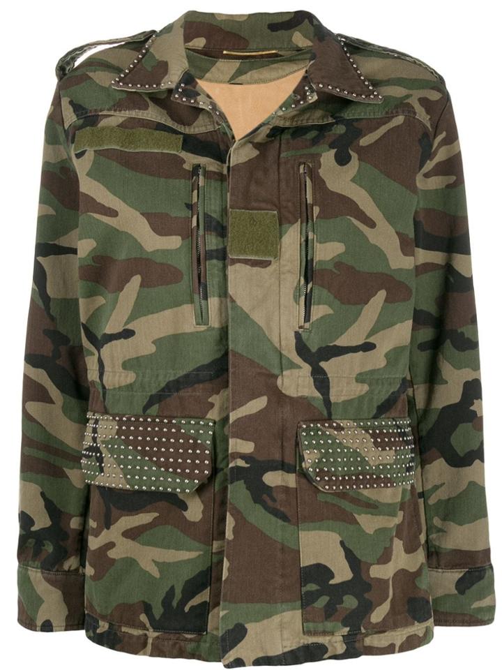 Saint Laurent Parka Gabardine Camouflage Jacket - Green