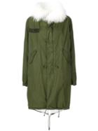 As65 - Rabbit Fur Embroidered Hooded Coat - Women - Cotton/leather/rabbit Fur/viscose - Xxs, Green, Cotton/leather/rabbit Fur/viscose