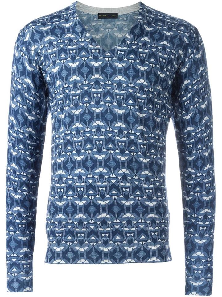 Etro Geometric Print Jumper, Men's, Size: Medium, Blue, Cotton