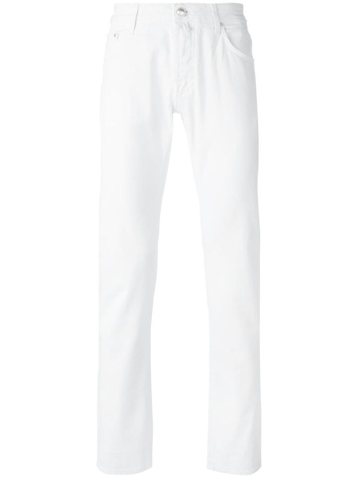 Jacob Cohen Tapered Trousers, Men's, Size: 38, White, Cotton/spandex/elastane