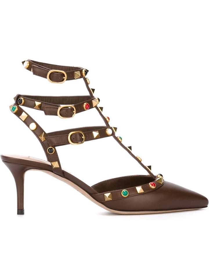 Valentino Garavani Rockstud Rolling Pumps, Women's, Size: 35, Brown, Leather/metal
