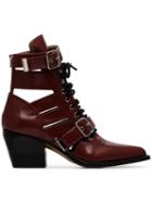 Chloé Burgundy Reilly 60 Buckle Embellished Ankle Boots - Red