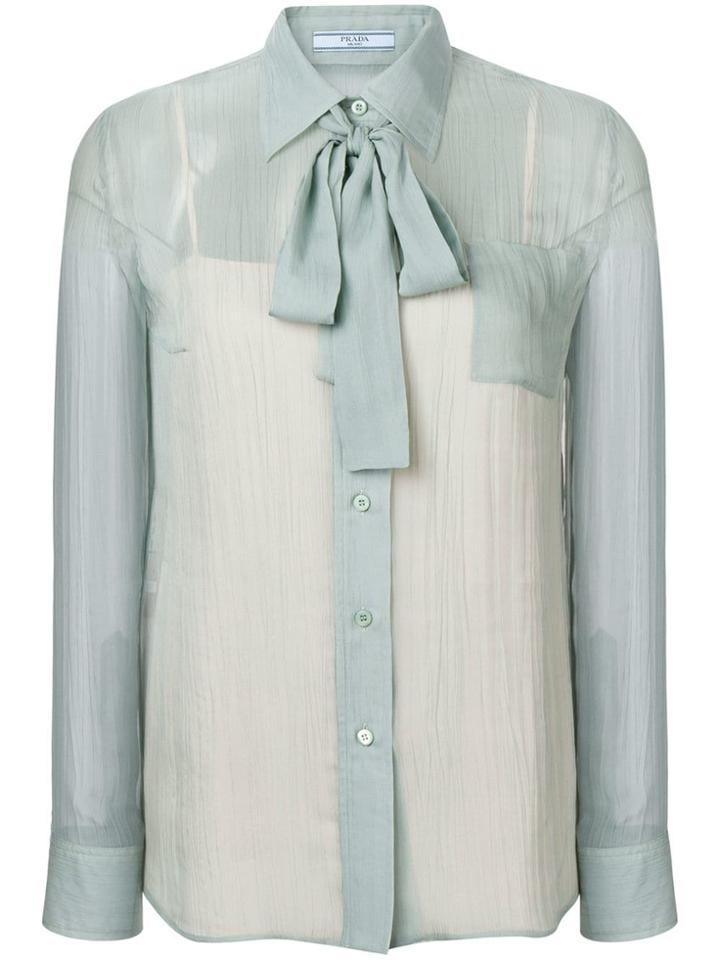Prada Ribbon Tied Sheer Blouse - Blue