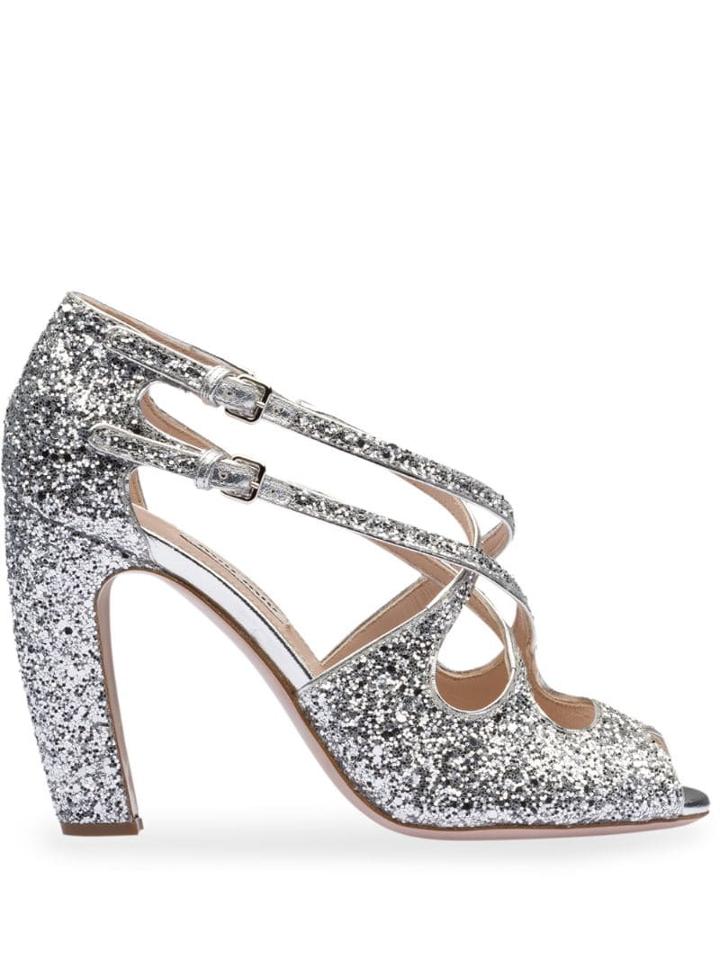 Miu Miu Glittered 100mm Sandals - Silver