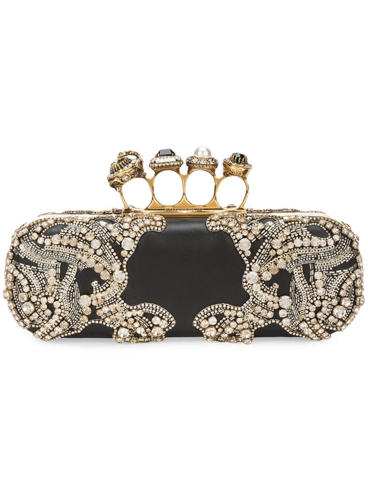 Alexander Mcqueen Jeweled Four-ring Clutch - Black