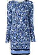 Michael Michael Kors Floral Print Shift Dress, Women's, Size: Large, Blue, Polyester/spandex/elastane/cotton