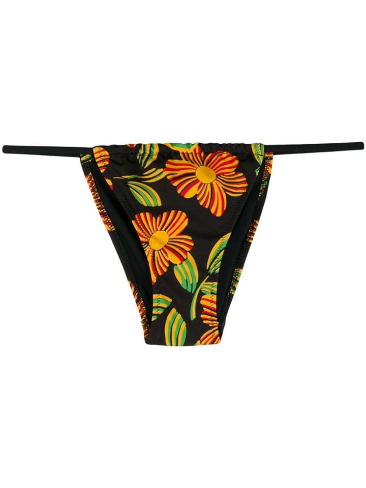 Solid & Striped Floral Bikini Bottoms - Black