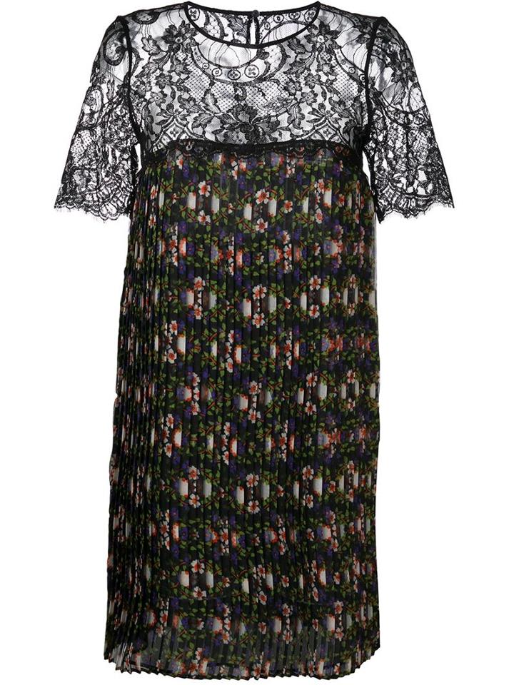 P.a.r.o.s.h. Floral Print Pleated Dress, Women's, Size: Small, Black, Polyester/polyamide/cotton