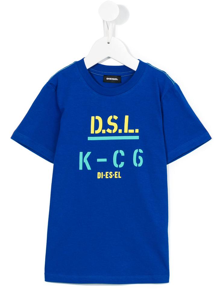 Diesel Kids Printed Text T-shirt, Boy's, Size: 8 Yrs, Blue