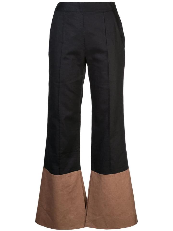 Arias Two-tone Flared Trousers - Black