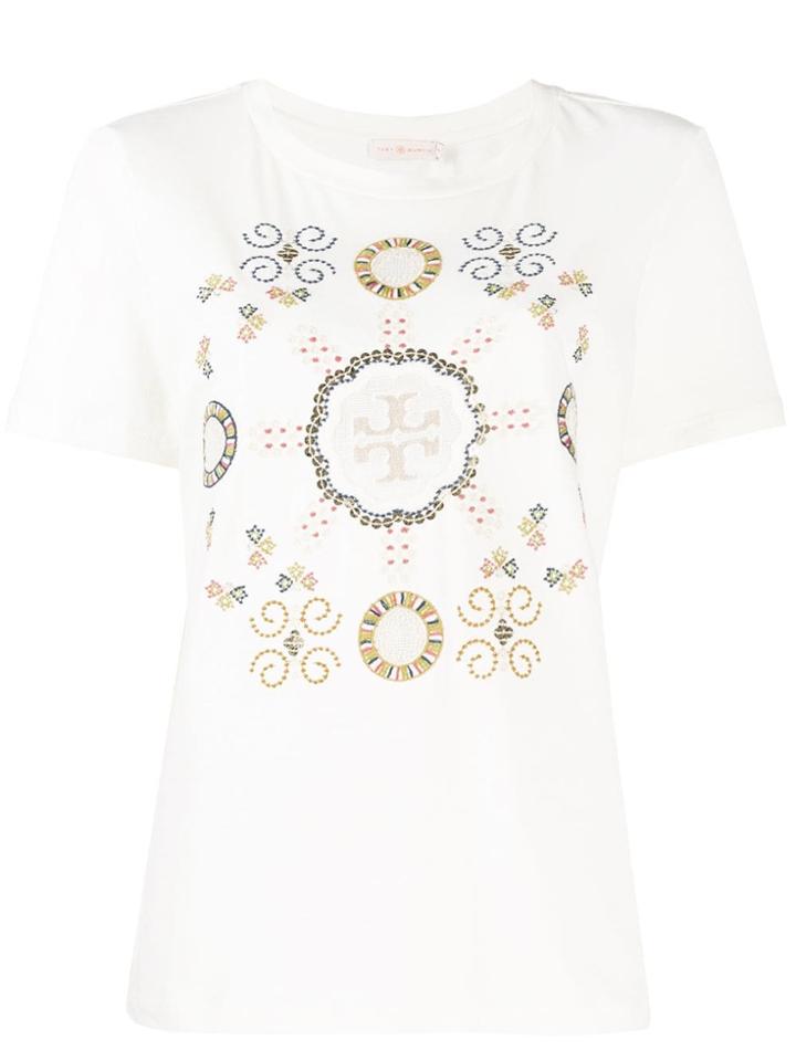 Tory Burch Embroidered T-logo Medallion T-shirt - Neutrals