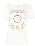 Tory Burch Embroidered T-logo Medallion T-shirt - Neutrals