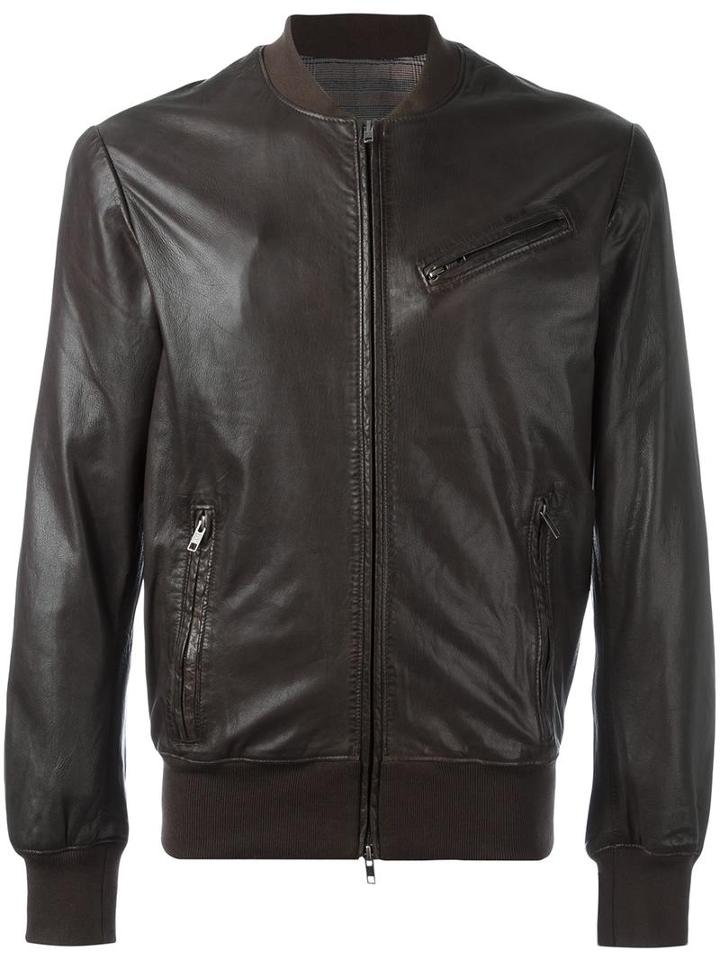 S.w.o.r.d 6.6.44 Zipped Leather Jacket, Men's, Size: 52, Brown, Cotton/leather/polyester