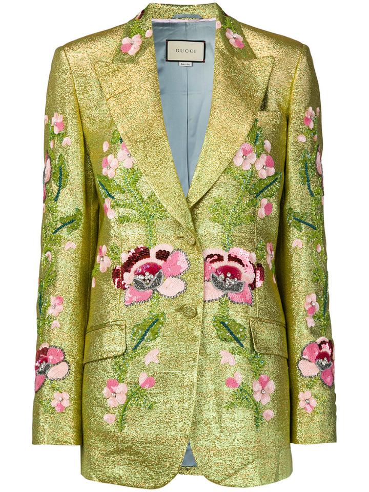 Gucci Floral Embroidered Blazer - Metallic