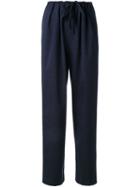 Enföld Ribbed Drawstring High-waisted Trousers, Women's, Size: 36, Blue, Silk/wool
