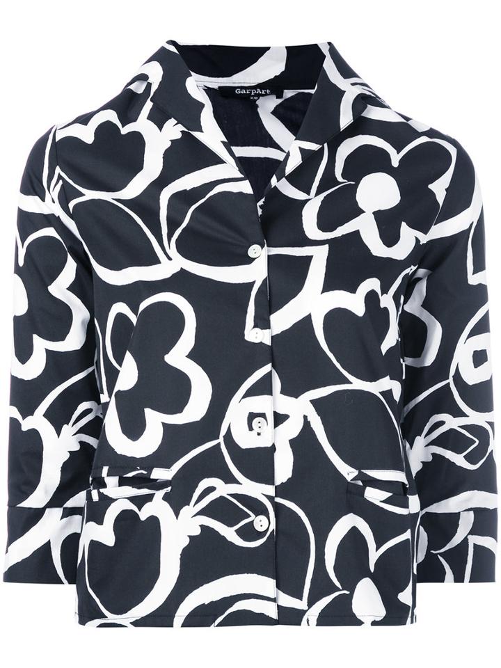 Garpart Floral Print Cropped Shirt, Women's, Size: Small, Black, Cotton