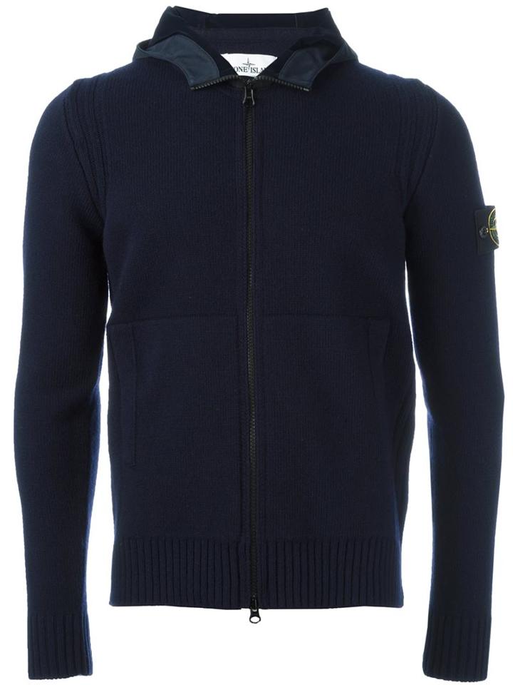Stone Island Zip Up Cardigan, Men's, Size: Medium, Blue, Polyamide/wool