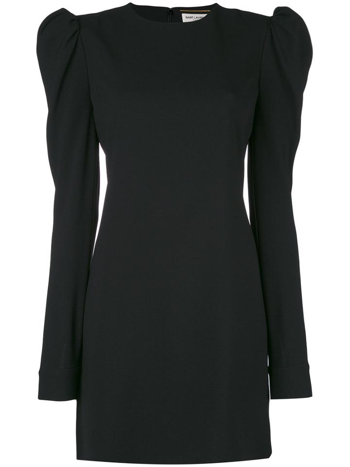Saint Laurent - Cuffed Mini Dress - Women - Silk/acetate/viscose - 38, Black, Silk/acetate/viscose