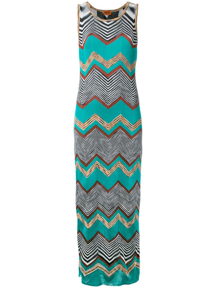 Missoni Long Zigzag Dress, Women's, Size: 40, Green, Cotton/viscose