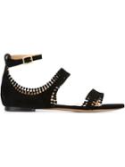 Chloé Scalloped Trim Sandals, Women's, Size: 39.5, Black, Goat Suede/leather