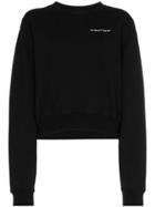 Off-white Long Sleeve Cropped Logo Print Cotton Sweatshirt - Black