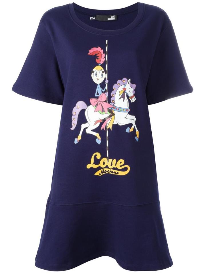 Love Moschino Printed T-shirt Dress, Women's, Size: 44, Blue, Cotton