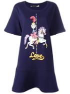 Love Moschino Printed T-shirt Dress, Women's, Size: 44, Blue, Cotton