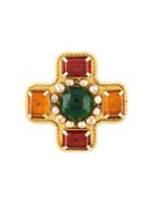 Chanel Vintage Gripoix Cross Brooch, Women's, Orange