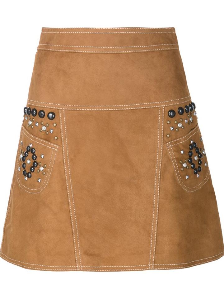 Coach Leather A-line Skirt, Women's, Size: 0, Brown, Lamb Skin/cupro
