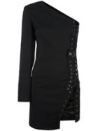 Anthony Vaccarello One Shoulder Fitted Dress, Women's, Size: 36, Black, Wool/acrylic/cupro