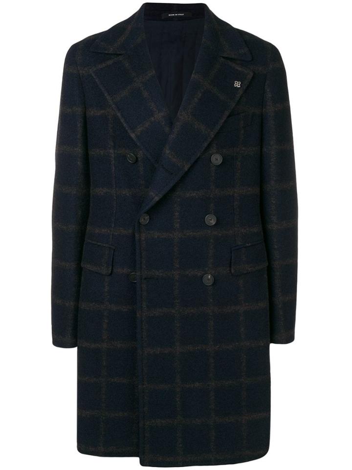 Tagliatore Grid Pattern Midi Coat - Blue