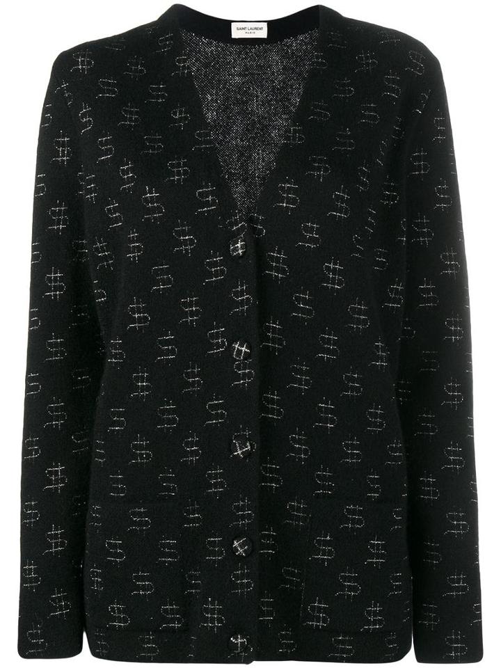 Saint Laurent Mohair And Wool Cardigan With Dollar Signs Embroidery, Women's, Size: Medium, Black, Mohair/wool/polyamide/metallic Fibre