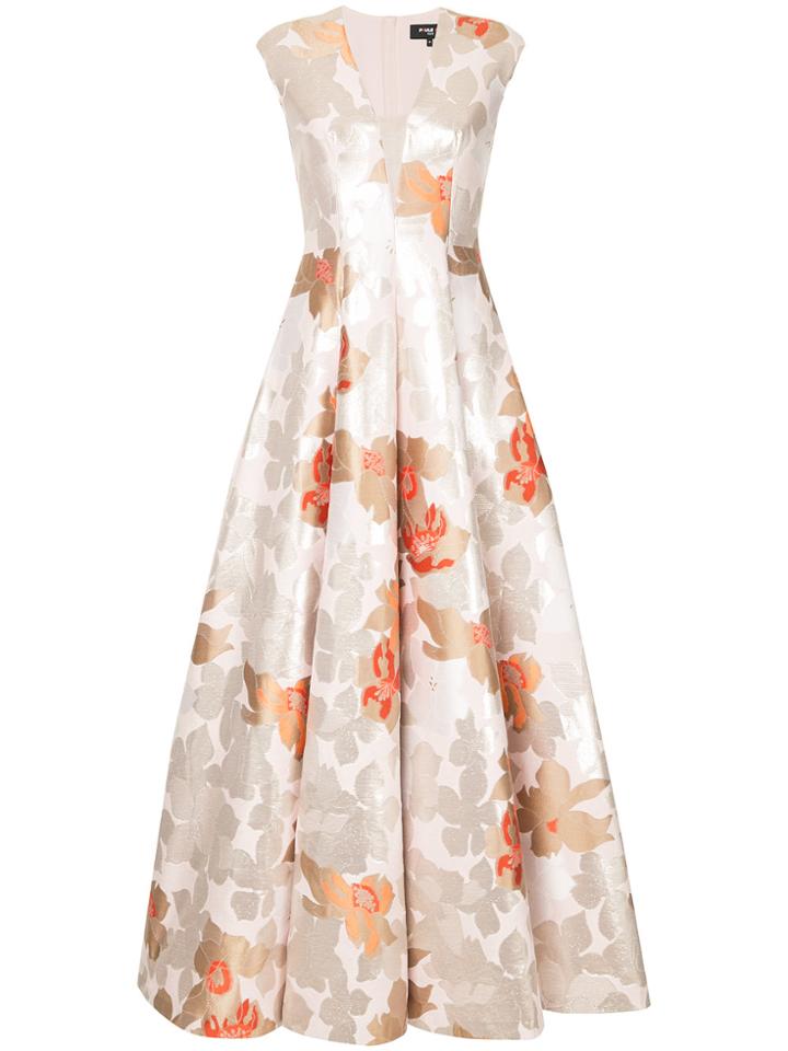 Paule Ka Floral V-neck Gown - Pink & Purple