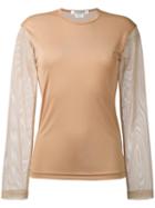 Junya Watanabe Comme Des Garçons - Mesh Sleeve Sweatshirt - Women - Nylon/polyester - M, Nude/neutrals, Nylon/polyester