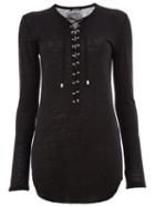 Balmain Long Sleeve Top, Women's, Size: 38, Black, Linen/flax