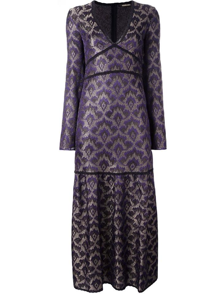 Roberto Cavalli Low V Neck Jacquard Dress, Women's, Size: 40, Polyester/viscose