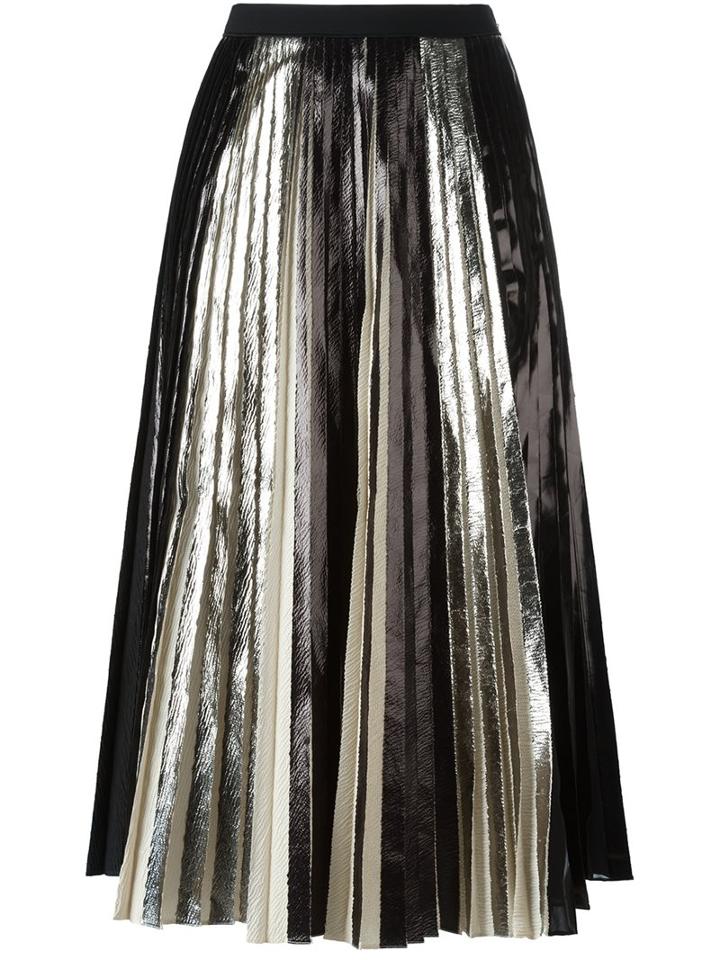 Proenza Schouler Metallic Pleated Skirt, Women's, Size: 2, Black, Acetate/silk/polyester