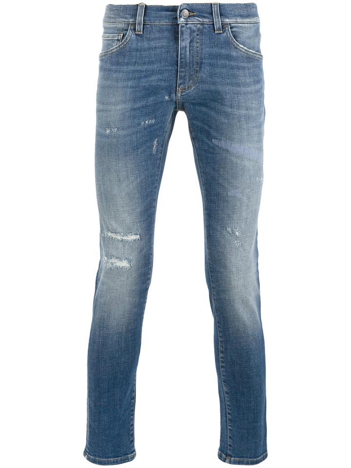 Dolce & Gabbana Distressed Skinny Jeans, Men's, Size: 44, Blue, Cotton/spandex/elastane