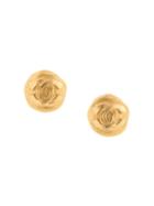 Chanel Pre-owned Cc Logos Button Motif Earrings - Gold