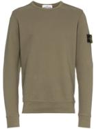 Stone Island Green Crew Neck Logo Patch Cotton Sweatshirt