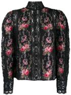 Love Shack Fancy Jacque Flower Embroidery Top - Black