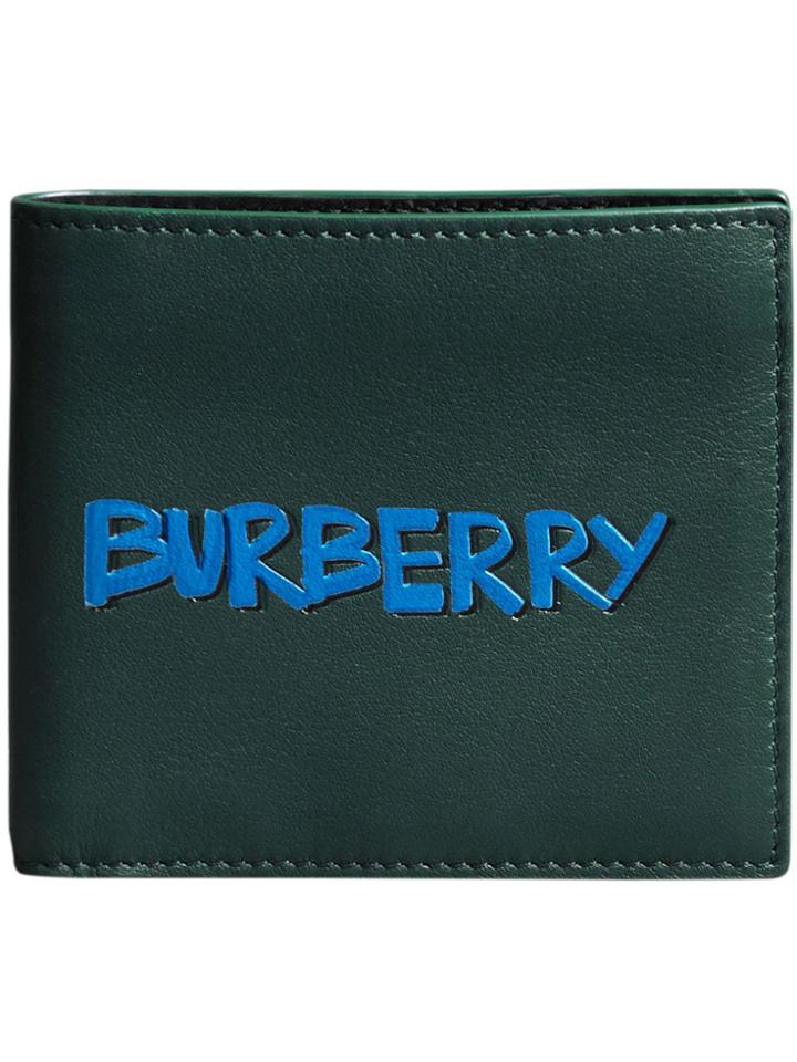 Burberry Graffiti Print Leather International Bifold Wallet - Green