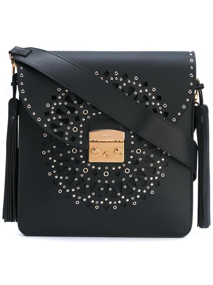 Furla Studded Shoulder Bag, Women's, Black, Leather