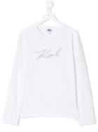 Karl Lagerfeld Kids Teen Logo Embroidered T-shirt - White